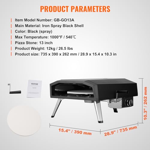 VEVOR Forno per Pizza da Esterno a Gas 330 mm Griglia Portatile da Esterno, con Pietra in Cordierite Spessa, Gamba Pieghevole Forno con Copertura Impermeabile Spray di Ferro per Campeggio e Cortile : Amazon.it: Giardino e giardinaggio