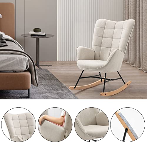 MEUBLE COSY Sedia a Dondolo Poltrona Imbottita Relax con Braccioli Schienale Alto per Soggiorno Cameretta in Tessuto con Gambe in Legno : Casa e cucina