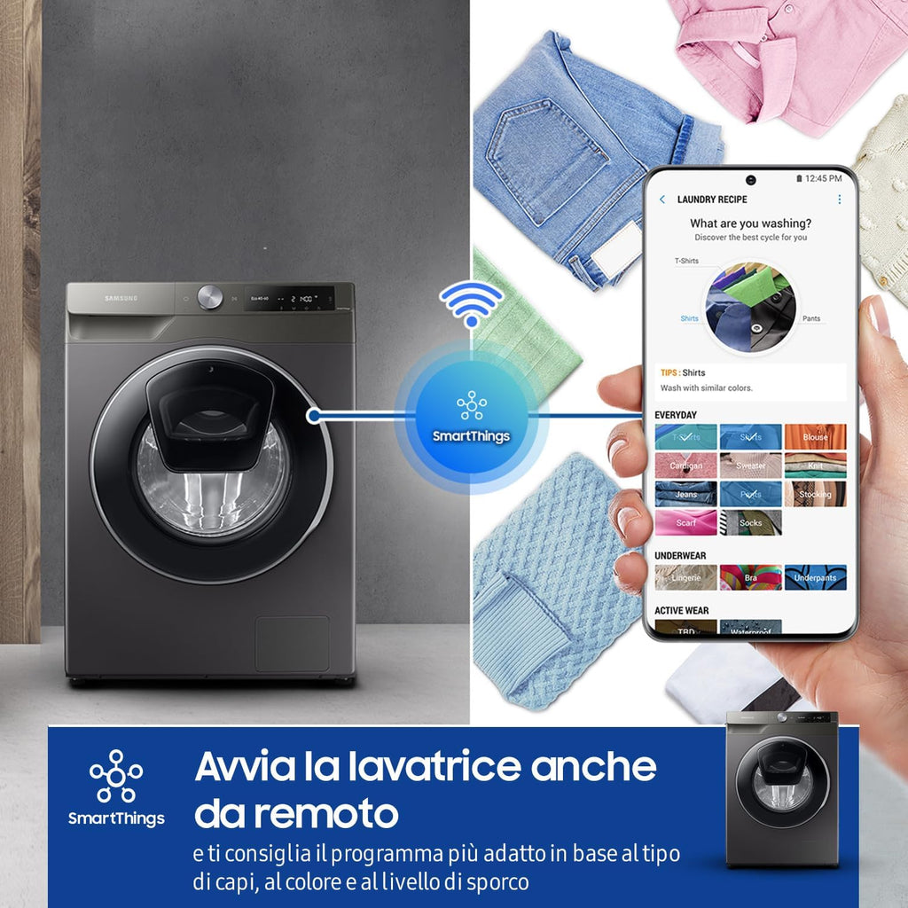 Lavatrice AI control Addwash WW90T684DLN/S3, Libera installazione, 9 Kg, 1400 RPM, WiFi, Ecodosatore, Vapore, Carica Frontale, 60l x 85h x 55p cm, Nero