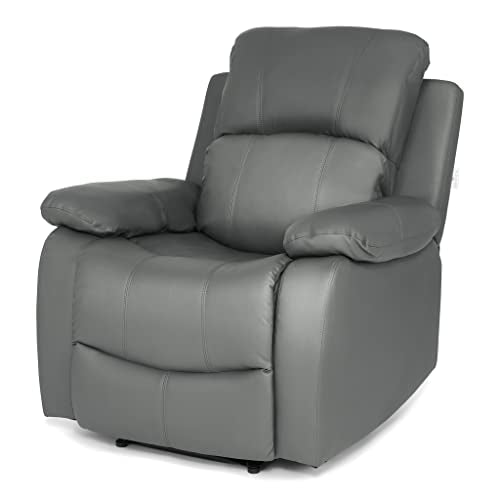 Bravich Divano reclinabile manuale in pelle rigenerata grigia di lusso, mobili per soggiorno, poltrona lounge set per il massimo comfort ed eleganza. Divano a posto singolo per la casa (96 x 93 x 97 : Amazon.it: Casa e cucina
