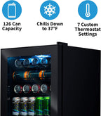 Frigorifero per bevande | 126 lattine indipendente con porta in vetro con cerniera a destra | Mini frigorifero per bevande, perfetto per birra, vino, bibite e bevande fredde