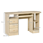 Easycomfort Scrivania da PC per Ufficio con Scaffali, Cassetti e Ripiano Testiera in Legno, 125x60x74cm