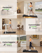 Tapis Roulant Elettrico Pieghevole Salvaspazio, Velocità Regolabile 1-8Km/H, Walking Pad 2.5HP, Nessuna installazione richiesta, Salvaspazio, Telecomando