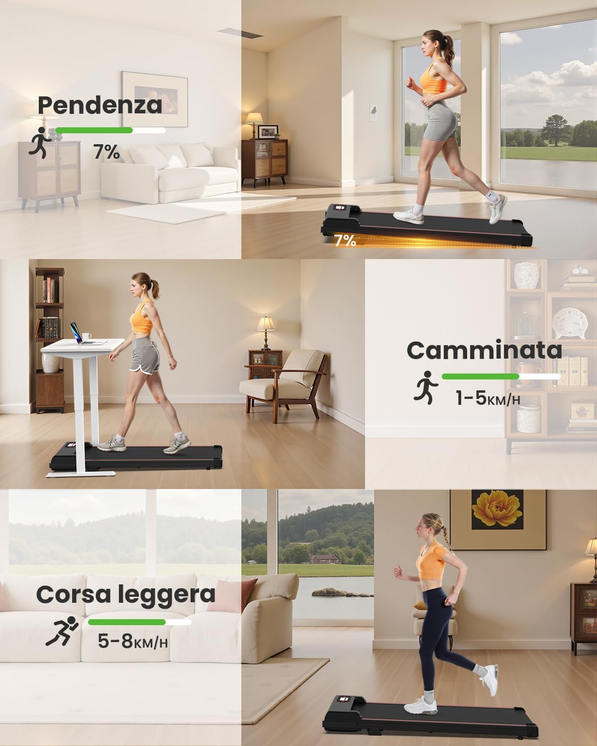 Tapis Roulant Elettrico Pieghevole Salvaspazio, Velocità Regolabile 1-8Km/H, Walking Pad 2.5HP, Nessuna installazione richiesta, Salvaspazio, Telecomando