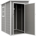 Outsunny Casetta da Giardino Porta Attrezzi in Finitura Effetto Legno Graffiato con Pavimento, 1.54m² Capanno da Giardino con Porta e Serratura, Tetto Inclinato, 122x149x192 cm, Grigio