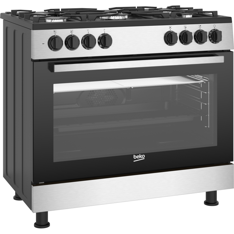 Beko GM15122DXB - Cucina a Libera Installazione Inox 90x60 cm 5 Fuochi con Forno Elettrico Ventilato