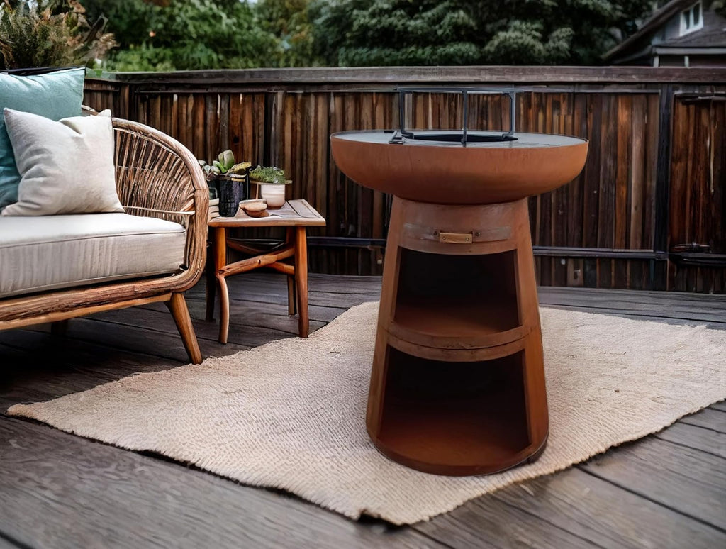 PUR LINE | Barbecue in acciaio corten Purline EFP55R con griglia in acciaio inox e funzione braciere – Barbecue diametro 60 cm, include copertura impermeabile