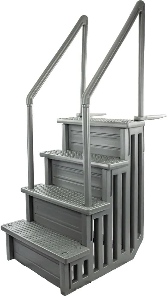 Gradini antiscivolo per piscine | Grigi | Per piscine fuori terra | Possono essere montati su ponti alti da 48" a 54" | Scale di sicurezza con portata fino a 300 libbre