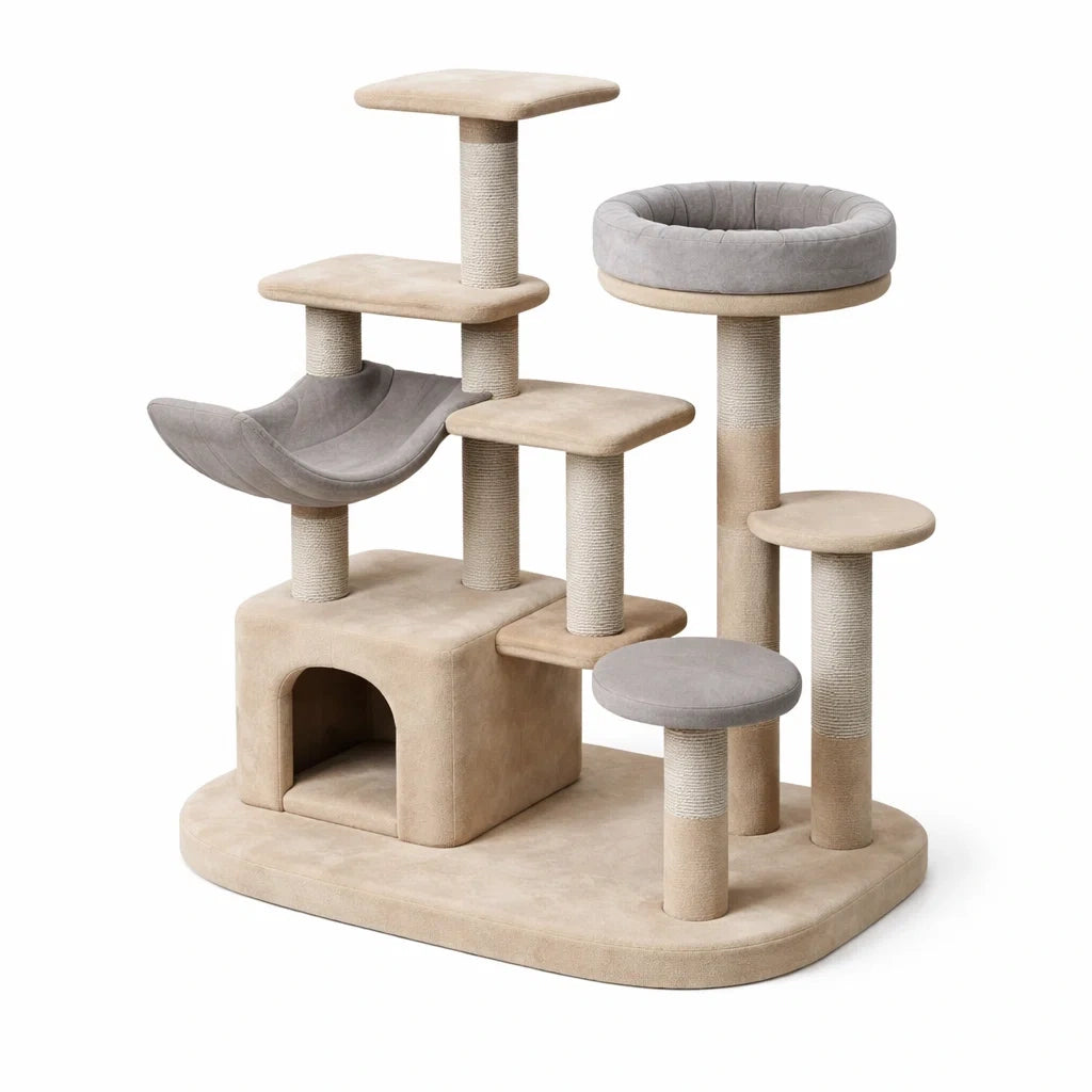 Tiragraffi in tessuto e sisal beige e grigio