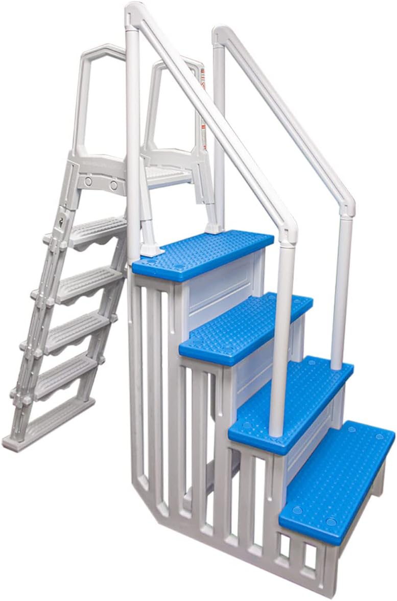 Gradini antiscivolo per piscine | Grigi | Per piscine fuori terra | Possono essere montati su ponti alti da 48" a 54" | Scale di sicurezza con portata fino a 300 libbre