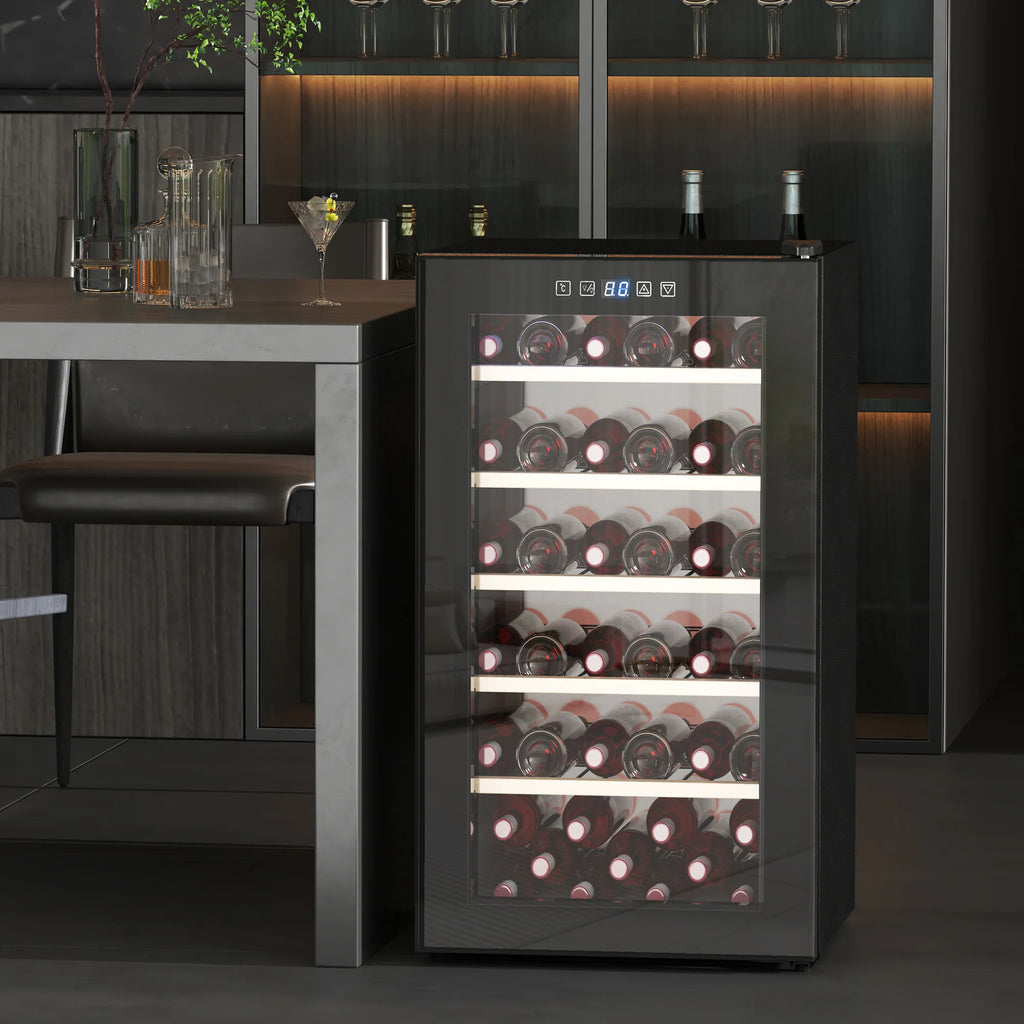 Cantinetta Vino Refrigerata per 41 Bottiglie Capacità 91L con Controllo Temperatura e Ripiani in Legno Nero