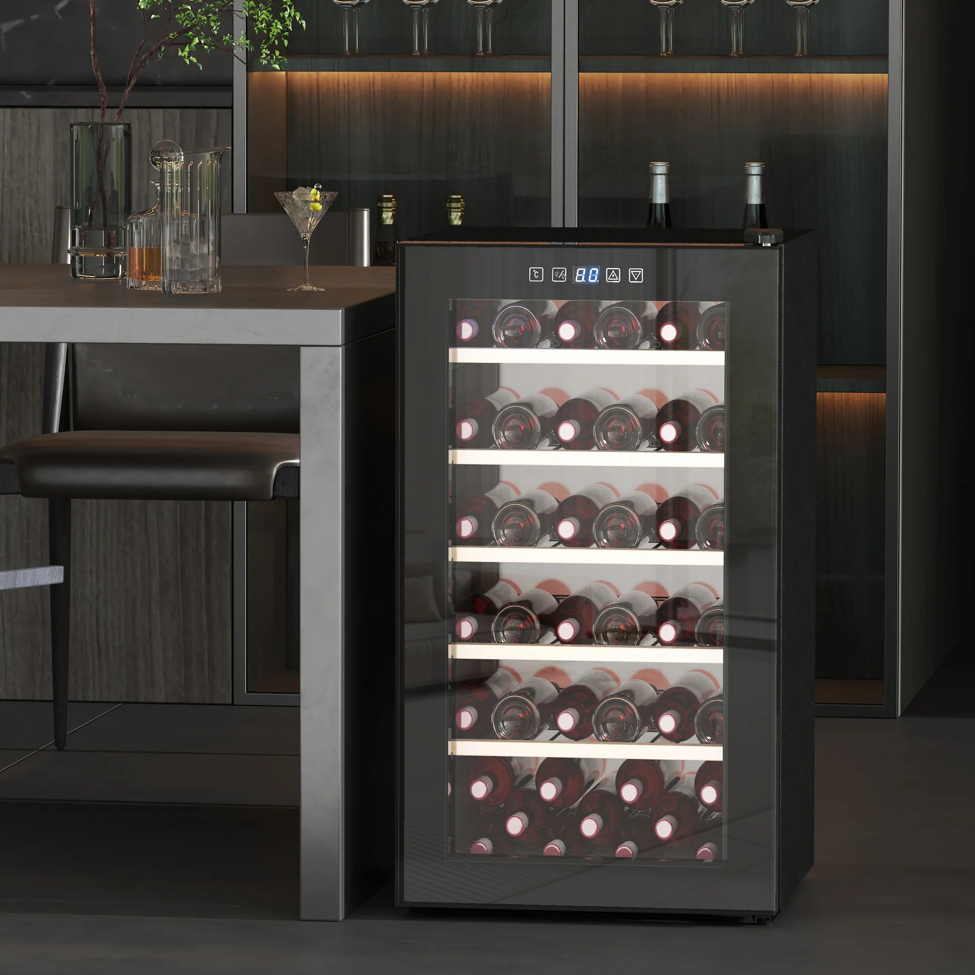 Cantinetta Vino Refrigerata per 41 Bottiglie Capacità 91L con Controllo Temperatura e Ripiani in Legno Nero