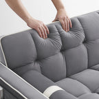 3 in 1 divano letto, piccolo velluto trapuntato convertibile divano futon con letto estraibile, schienale regolabile, cuscini cilindrici, multitasche, porta telefono per il soggiorno appartamento, grigio, 55,5”.