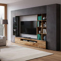 Dmora Parete Attrezzata Ocean 40x290x192h cm Grigio Ardesia 20 Ripiani 6 Ante, Apertura Battente e a Ribalta Made in Italy