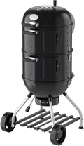 RÖSLE Smoker No.1 F50-S, griglia a carbone variabile con due anelli per affumicatura, mini griglia a bollitore, 2 x Ø 50 cm, acciaio nero, contenitore dell'acqua integrato, termometro sul coperchio