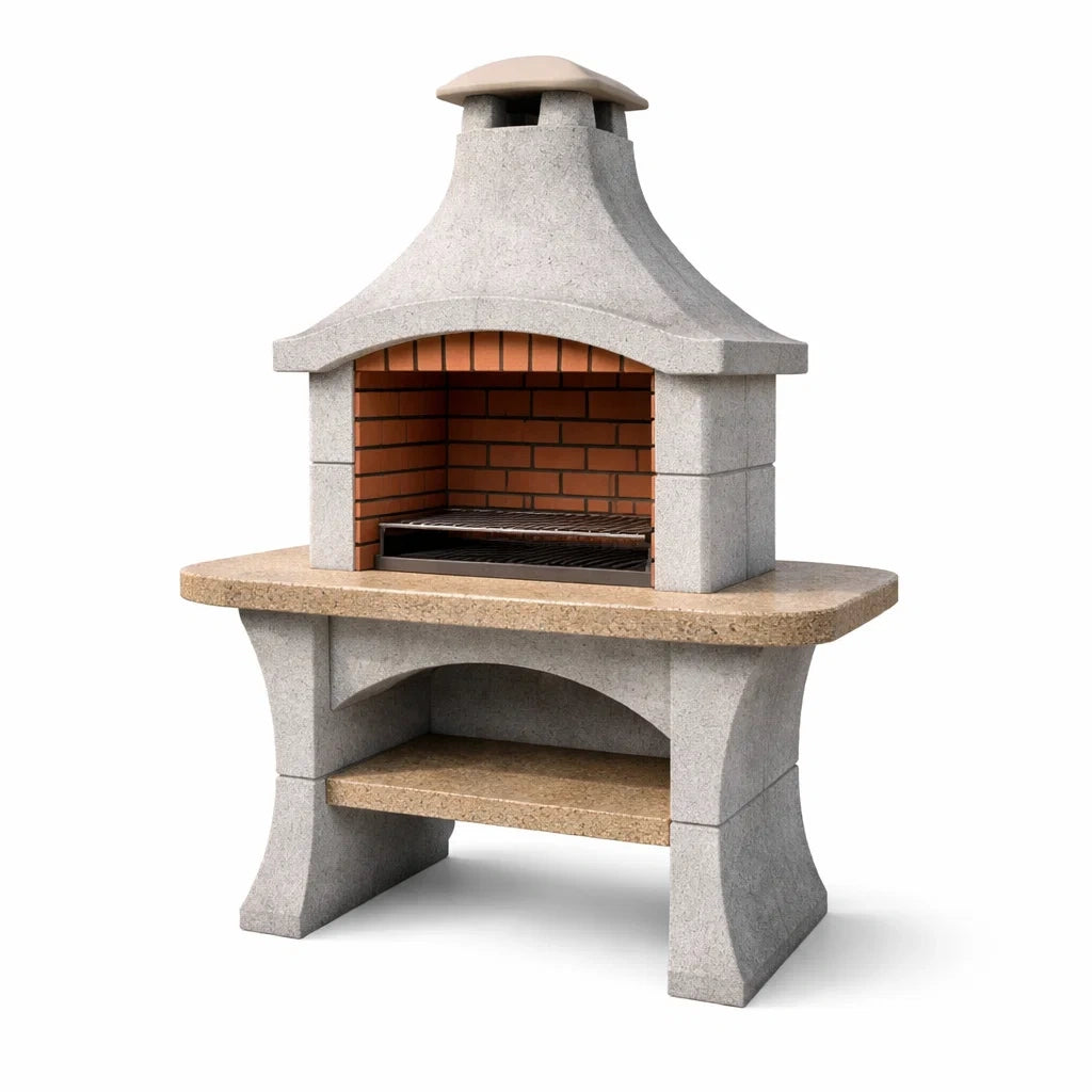 Barbecue in cemento e mattoni con griglia 120x65x200 cm grigio rosso