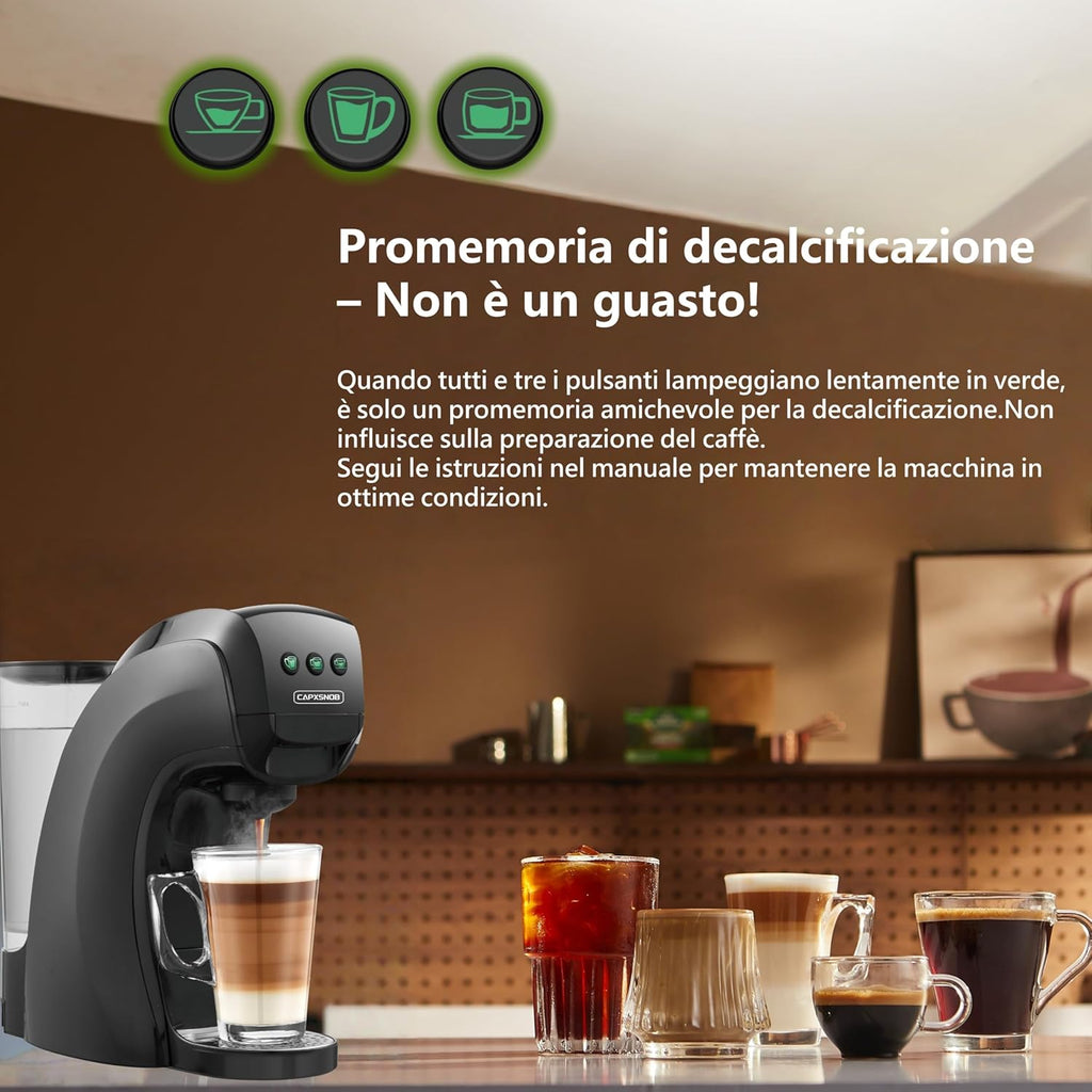 Warriors1 Macchina da Caffè Capsule 5in1 per Nespresso OL, Dolce Gusto, Lavazza A Modo Mio, FAP Espresso Point e Caffè Macinato, 20bar, 0,8L, Calore e Quantità Regolabili, Compatta per Casa e Ufficio