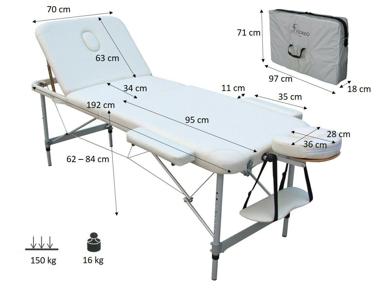 Lettino Massaggi Pieghevole in Alluminio – Portatile, Leggero, Altezza Regolabile, Schienale Reclinabile, 15 kg
