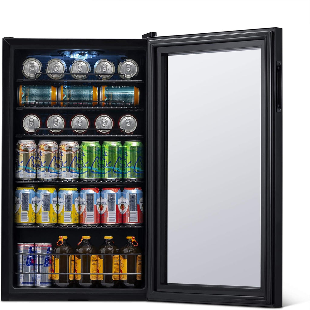 Frigorifero per bevande | 126 lattine indipendente con porta in vetro con cerniera a destra | Mini frigorifero per bevande, perfetto per birra, vino, bibite e bevande fredde