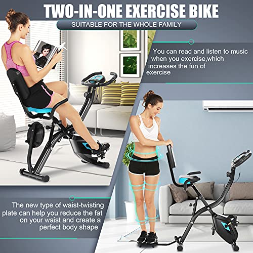 Profun Cyclette pieghevole da fitness, 10 livelli di resistenza magnetica e sedile ampio e confortevole, bicicletta di esercizio da interni, supporto per tablet e monitor digitale : Sport e tempo libero