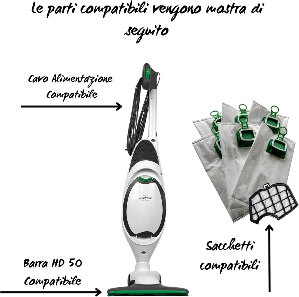 DIERRESTORE - Aspirapolvere Folletto VK150 - NUOVA - + Spazzola HD50 E 2 Anni Di Fornitura Sacchetti + Profumi + Filtri Motore – Potenza 60.000 giri