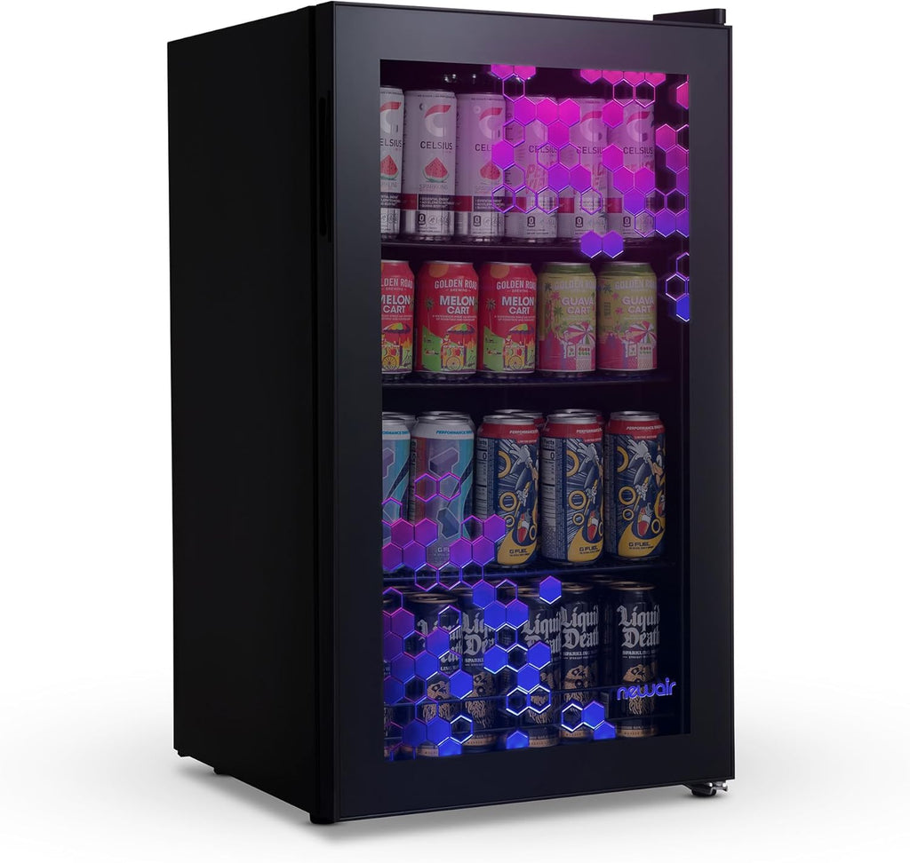 Frigorifero per bevande | 126 lattine indipendente con porta in vetro con cerniera a destra | Mini frigorifero per bevande, perfetto per birra, vino, bibite e bevande fredde