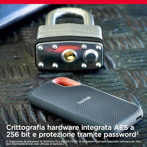 SanDisk 2TB Extreme SSD portatile, Unità a stato solido NVMe esterna, fino a 1050 MB/s, USB C, USB 3.2 Gen 2x2, Indice di protezione IP65 per la resistenza ad acqua e polvere, Nero : Informatica