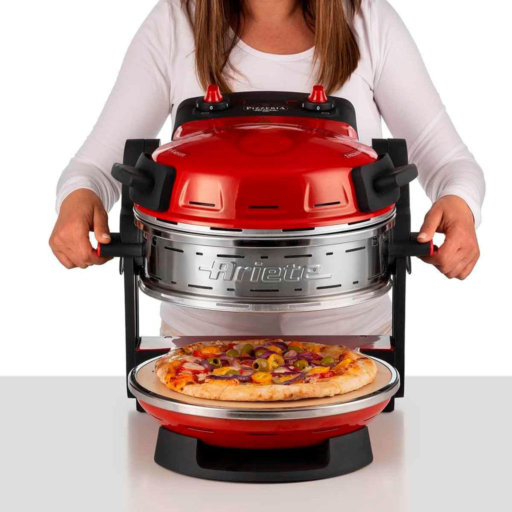 Ariete 927 Pizzeria Ariete, Forno pizza doppio, 2300 W, 2 pietre refrattarie, 2 pizze in 4 minuti, 2 termostati, Diametro 32 cm, 5 livelli di cottura, 2 pale in acciaio inox, Rosso