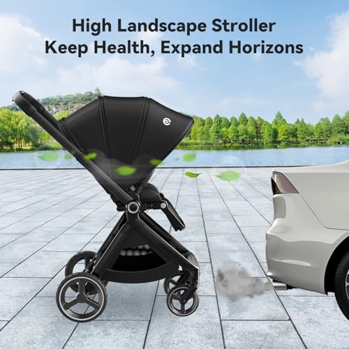 Passeggino Reversibile leggero (nero), ELITTLE EMU, passeggino portatile da 25 kg, ruote per tutti i terreni, pieghevole compatto, schienale regolabile a 95 175°, parasole UPF50  : Prima infanzia