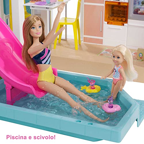 Barbie Casa dei Sogni   Playset Casa di Barbie 3 piani   Piscina   Scivolo   Ascensore   Oltre 75 Accessori   Alta 110 cm   Regalo per Bambini 3 7 Anni, GRG93 : Giochi e giocattoli
