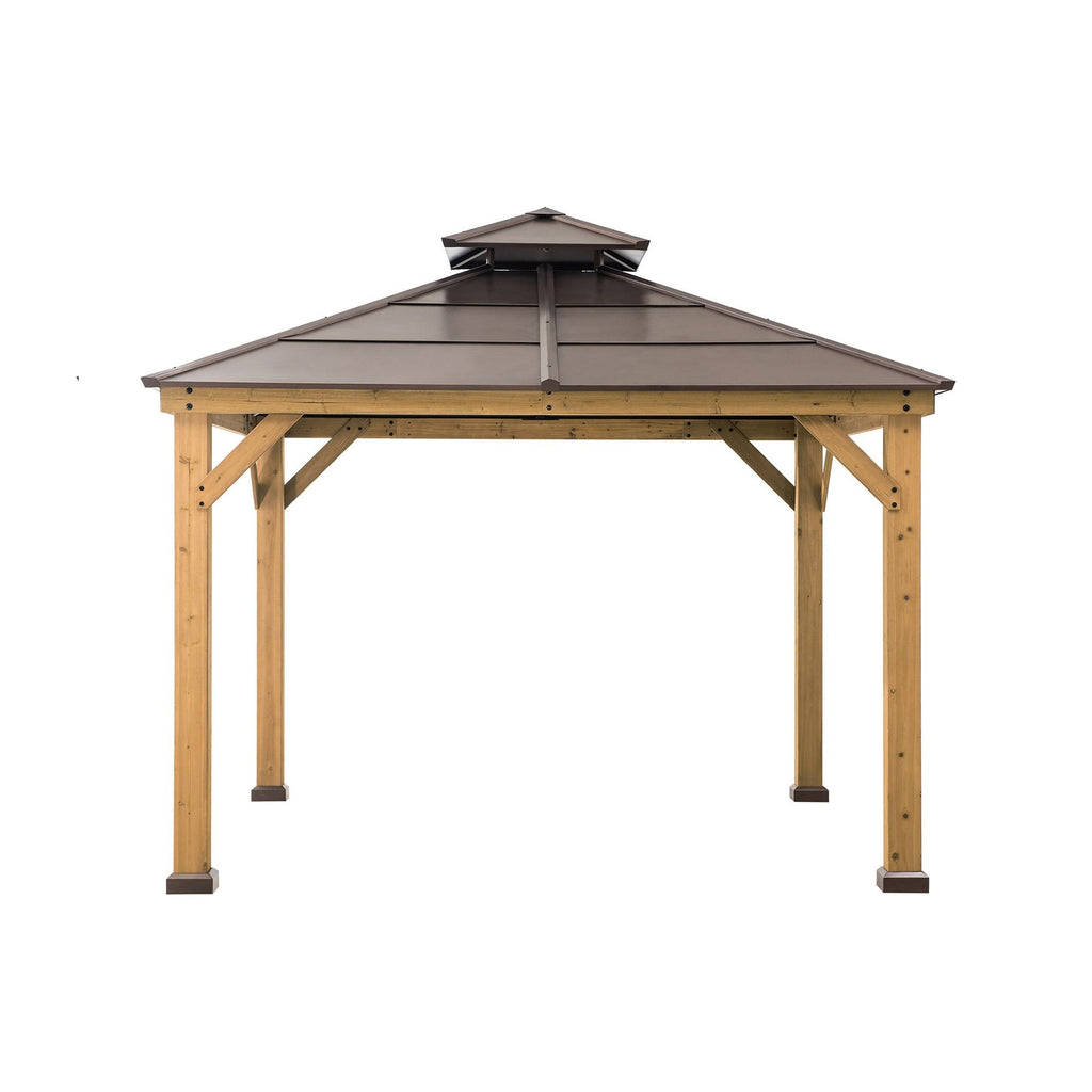 Gazebo con struttura in cedro da 10 piedi x 10 piedi e tetto a padiglione in acciaio a 2 livelli