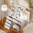 Teousev Toilette Trucco con Sgabello e Specchio, Toeletta Trucco con Luci, Postazione Trucco con 6 Cassetti, 6 Ripiani Aperti, Tavolo Trucco per La Camera Da Letto, 80X36X131cm, Bianco, JR071 : Amazon.it: Casa e cucina