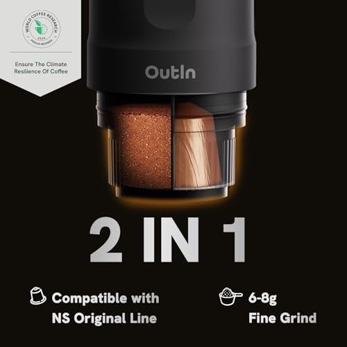 OutIn Nano Macchina da caffè espresso elettrica portatile, caffettiera da viaggio per il campeggio, caffettiera da auto auto riscaldamento con USB C, con caffè macinato e capsula NS : Amazon.it: Casa e cucina