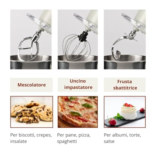 Girmi IM47 Impastatrice Planetaria, Capacità 6 Litri, Impasti fino a 2,4 kg, 1500 W Max, Pulse, 10 Velocità, Contenitore Inox, Accessori inclusi, Panna : Amazon.it: Casa e cucina