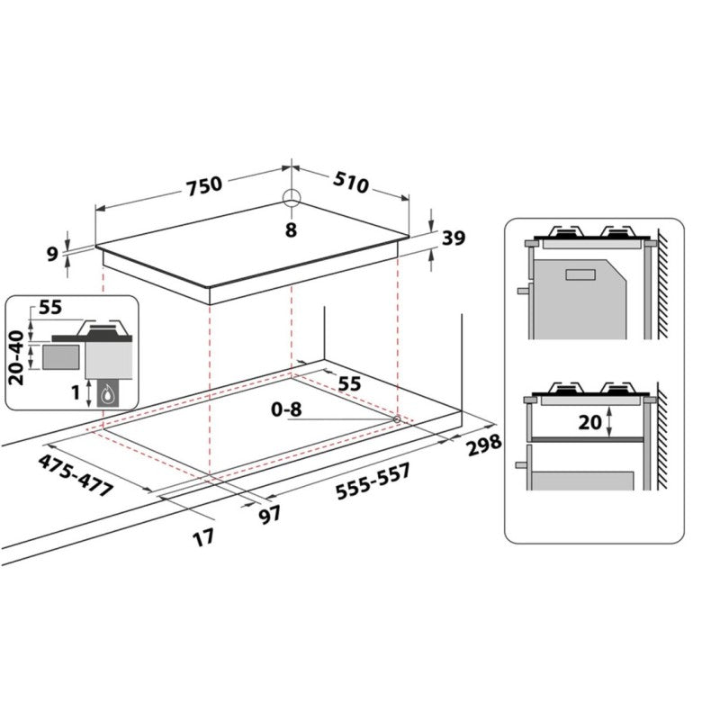 Piano cottura a gas 75 cm Avena Griglie Smaltate - Tripla corona HOTPOINT ARISTON PCN 750 T (AV) R /HA - PCN750TAVRHA