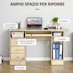 Easycomfort Scrivania da PC per Ufficio con Scaffali, Cassetti e Ripiano Testiera in Legno, 125x60x74cm