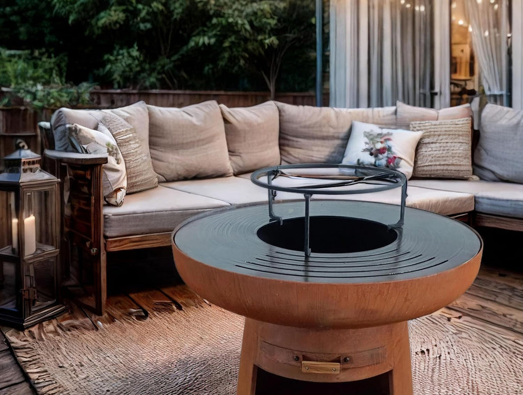 PUR LINE | Barbecue in acciaio corten Purline EFP55R con griglia in acciaio inox e funzione braciere – Barbecue diametro 60 cm, include copertura impermeabile