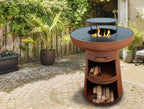 PUR LINE | Barbecue in acciaio corten Purline EFP55R con griglia in acciaio inox e funzione braciere – Barbecue diametro 60 cm, include copertura impermeabile