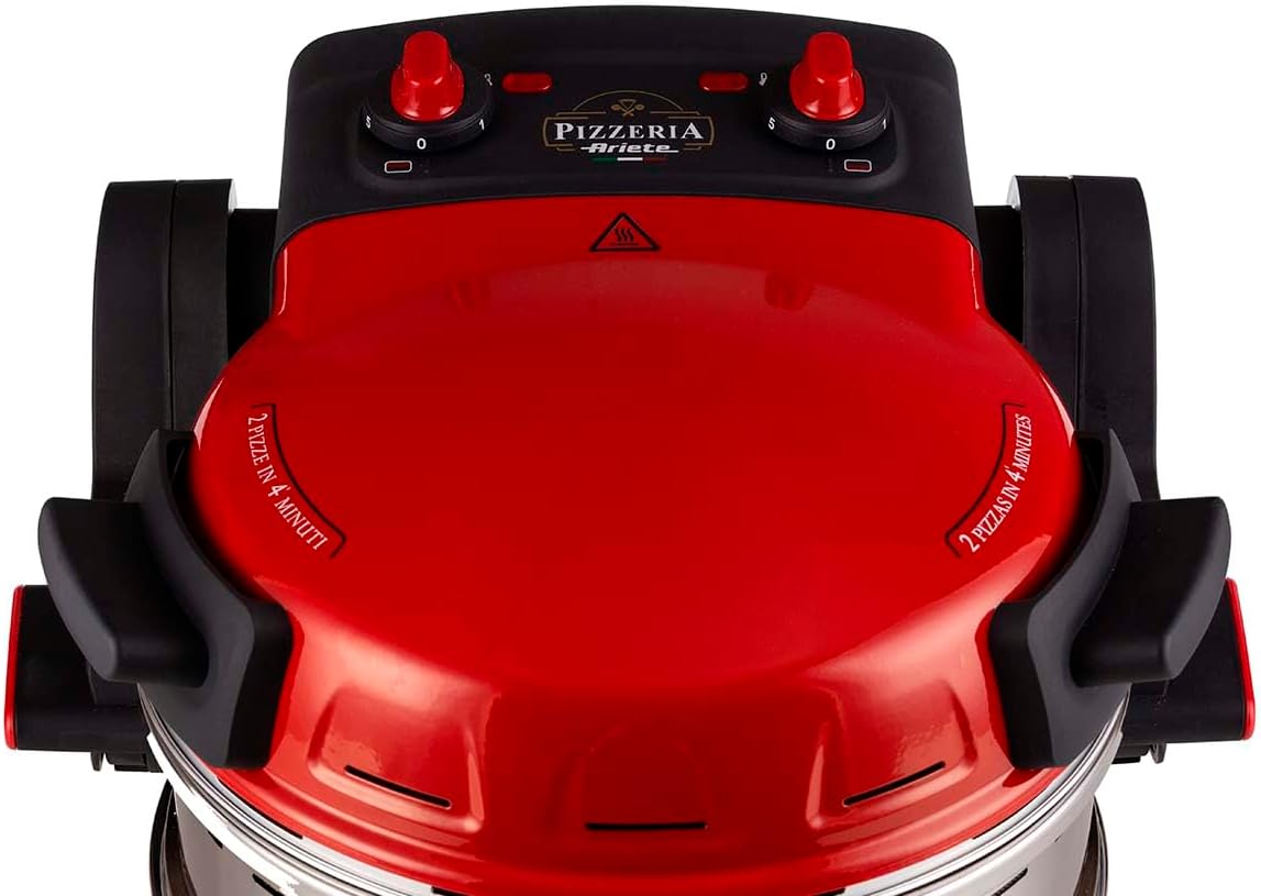 Ariete 927 Pizzeria Ariete, Forno pizza doppio, 2300 W, 2 pietre refrattarie, 2 pizze in 4 minuti, 2 termostati, Diametro 32 cm, 5 livelli di cottura, 2 pale in acciaio inox, Rosso
