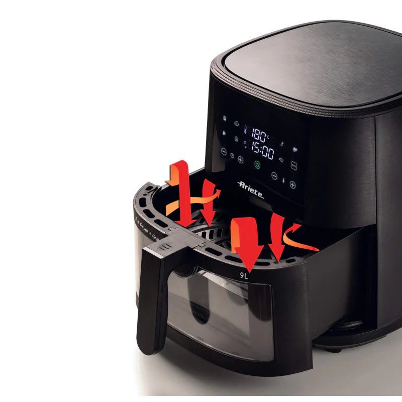 Friggitrice ad aria 9L 1500W - 8 programmi - Cestello trasparente - Nero