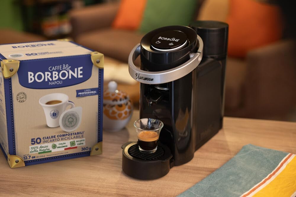 CAFFÈ BORBONE Bluemoon Espresso and Infusion Machine – Compatible with E.S.E 44 mm Pods + 50 Compostable Pods Blue Blend – Body 8.5 – Christmas Gift Idea – Christmas Gift Idea