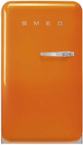 Smeg, FAB10LOR6 Frigorifero Tavolo Top Vintage 1 Anta, 122L, Cerniere a Sinistra, Freddo Statico, Congelatore 17L, 1 Clayette Regolabile, 1 Vassoio Verdure e Illuminazione LED, H 97 cm, Arancione