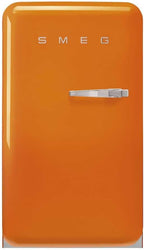 Smeg, FAB10LOR6 Frigorifero Tavolo Top Vintage 1 Anta, 122L, Cerniere a Sinistra, Freddo Statico, Congelatore 17L, 1 Clayette Regolabile, 1 Vassoio Verdure e Illuminazione LED, H 97 cm, Arancione
