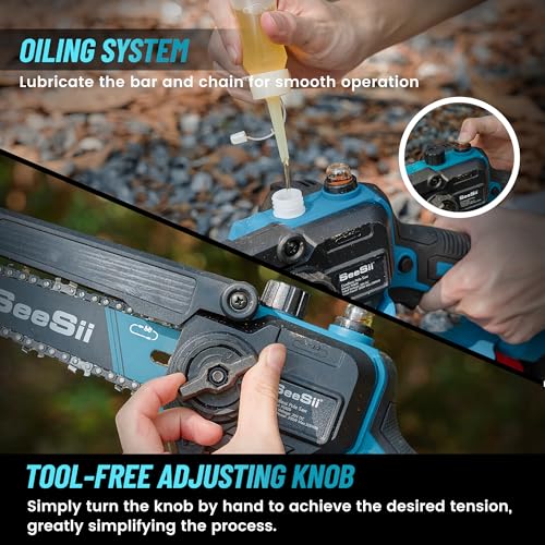 2 in 1 Mini Motosega con Batteria 8000mAh, Seesii 6 Pollici Motosega Telescopica senza spazzole, Svettatoio Telescopico Auto Lubrificante, Serbatoio Olio 30ml, Altezza Di Lavoro 4,57m : Amazon.it: Giardino e giardinaggio