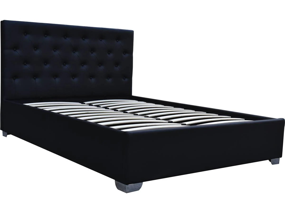 Letto Matrimoniale con Contenitore “TINO” 180x200 cm – Struttura Imbottita in Ecopelle Nera – Rete a Doghe Inclusa