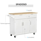 Easycomfort Carrello da Cucina Multiuso in Legno con 2 Cassetti, 3 Antine e 4 Ruote 121x46x91cm - Bianco