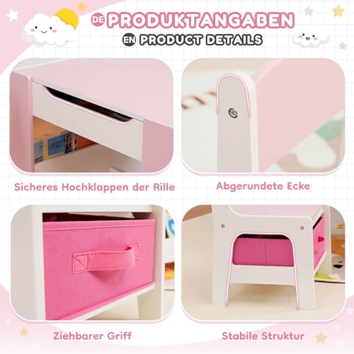 Yorbay Tavolo per Bambini con 2 Sedie, Set di Mobili per Bambini in Legno con Vano Portaoggetti e Scaffalature, 3 in 1, Tavolo da Attività e Tavolo da Tavolo, Cameretta dei Bambini,Sala Giochi : Casa e cucina