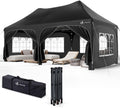 VOUNOT 3x6m Gazebo Pieghevole con 6 Pareti Lateral, Impermeabile e Resistente, Pop up Tendone Robusto per Feste, Esterno, Giardino, Fiere, con 6 Sacchi di Sabbia e Borsa di Trasporto, nero