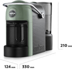 Lavazza A Modo Mio Jolie Evo, Macchina per Caffè Realizzata con 36% di Plastica Riciclata, Macchina Espresso con 64 Capsule Lavazza A Modo Mio Tierra Assortite Incluse, Verde