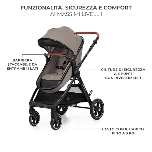 Kinderkraft ESME Trio passeggino neonati 3 in 1 fino 26 kg, con Ovetto I SIZE 40 75 cm, Carrozzina reversibile fronte mamma e strada, Pieghevole, Beige : Prima infanzia